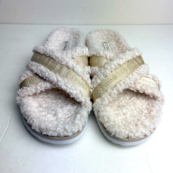 NWOT Vivaia Furry Criss-Cross Strap Slippers (Hannah) Womens Size 40/ US 9 cream - Picture 9 of 11